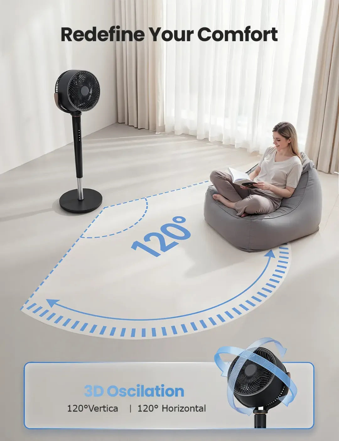 ⚡️ 72-HR CLEAROUT ⚡️ 120° Oscillating Standing Bedroom Fan ❄️
